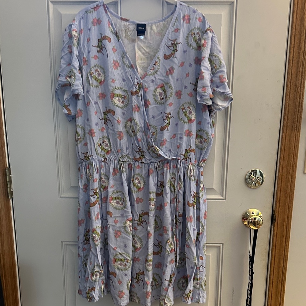 Woman’s plus size 4 Disney Light Blue Floral & Animal Print Wrap Dress